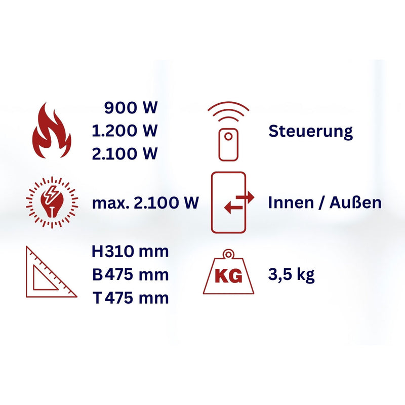 Decken-Heizstrahler Lampen-Design 2.1 kW WDH-210S Technische Daten