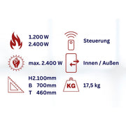 Infrarot-Heizstrahler mit Ständer 2.4kW WDH-240GTTechnische Daten
