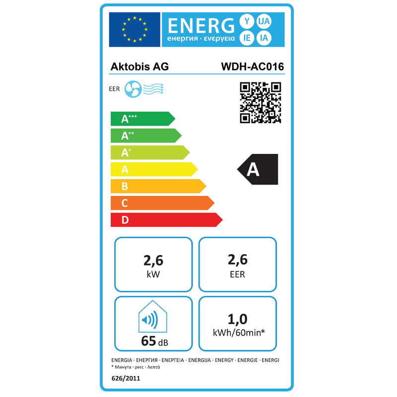 Mobiles Klimagerät mit Abluftschlauch WDH-AC016 WIFI Energielable